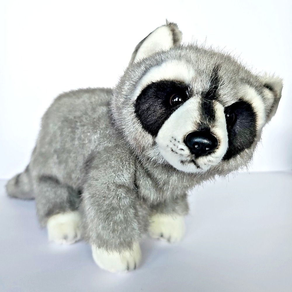 Demdaco Raccoon Plush Realistic Gray Stuffed Animal Woodland Forest Wildlife
